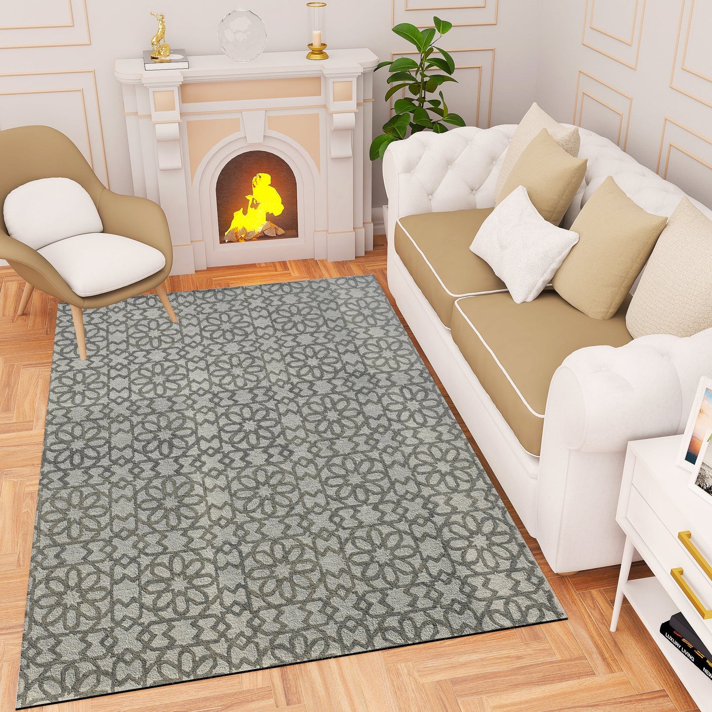 Premium Hand-Tufted Rug Made of 100% Wool - Shiraz Grid - 6x9 Feet
