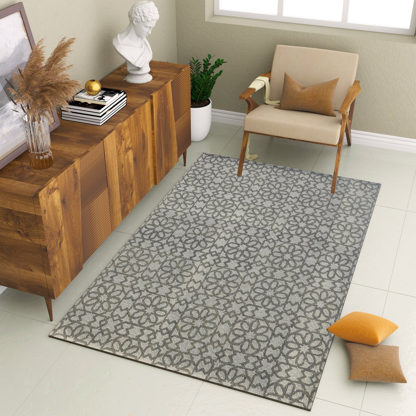 Premium Hand-Tufted Rug Made of 100% Wool - Shiraz Grid - 6x9 Feet