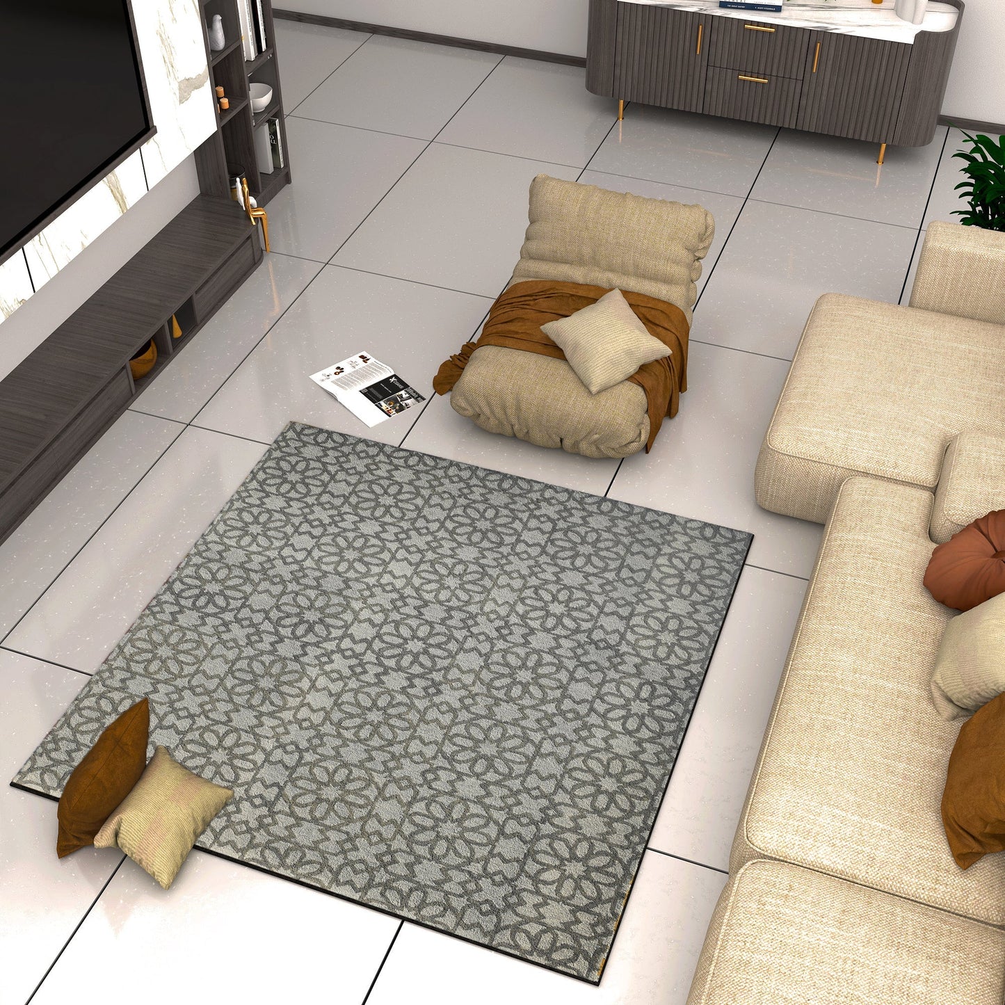 Premium Hand-Tufted Rug Made of 100% Wool - Shiraz Grid - 6x6 Feet