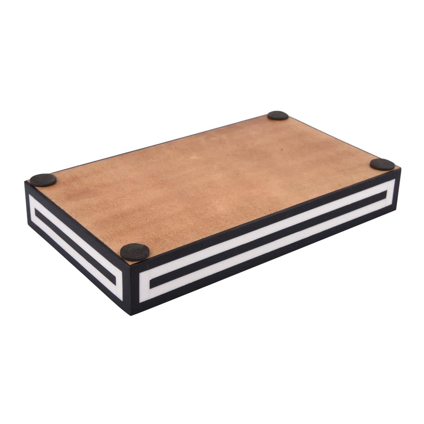 Countertop and Vanity Tray - Parlour Concentric Pattern Black & White 10x6 inches