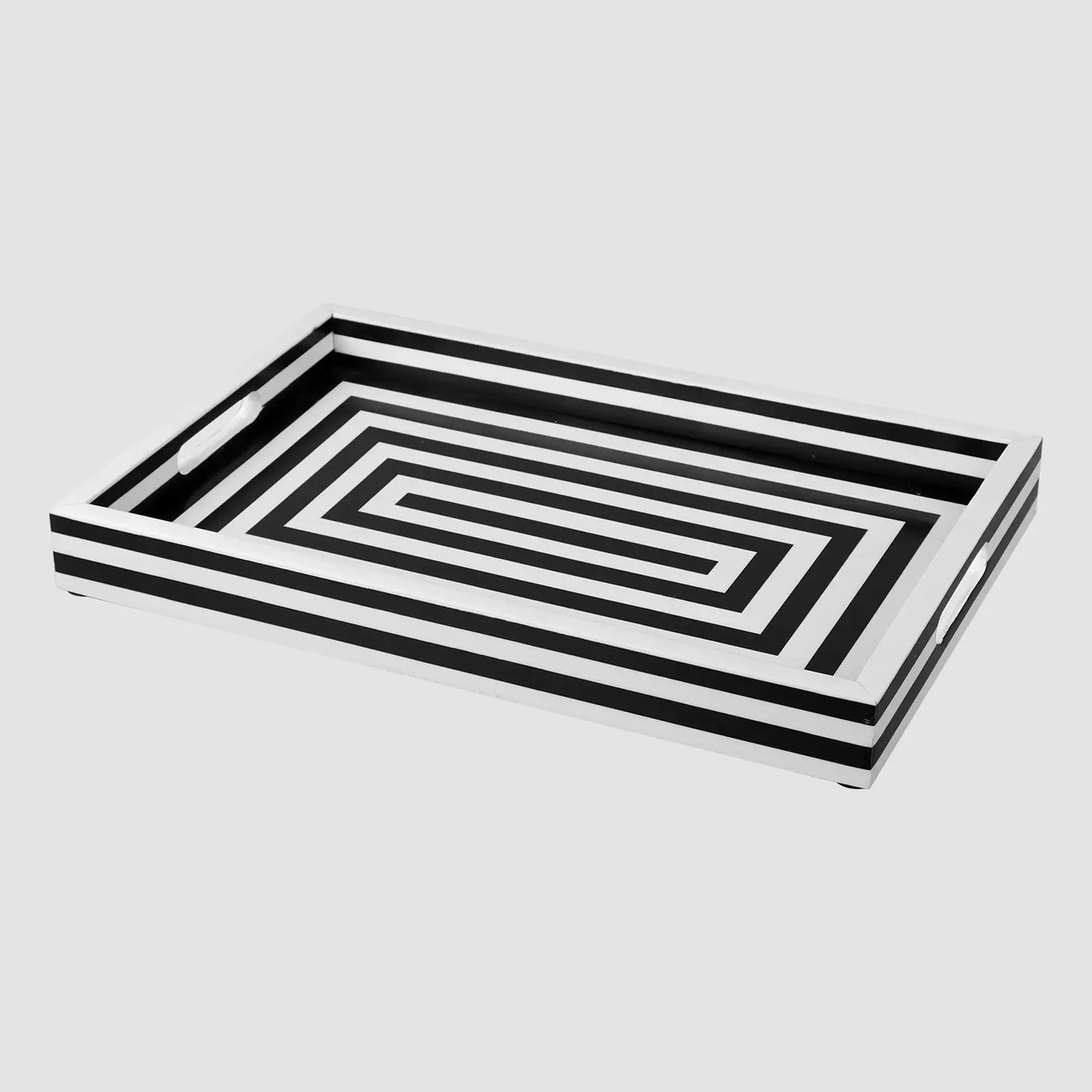 Decorative Trays Concentrics Pattern Resin Inlay Collection in 2 Sizes, Black & White