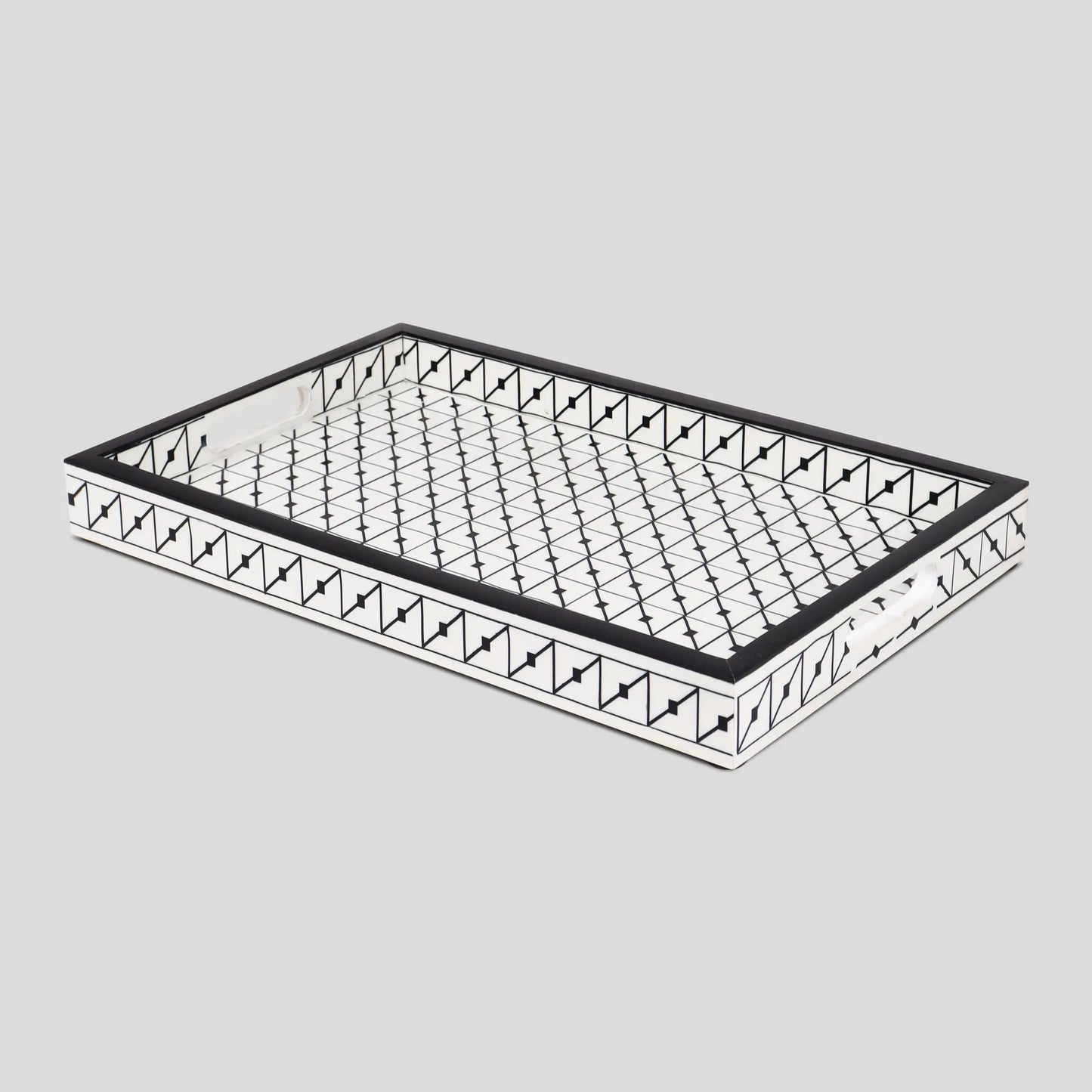 Decorative Trays Illusion Tiktak Pattern Resin Inlay Collection in 11x17, Black & White