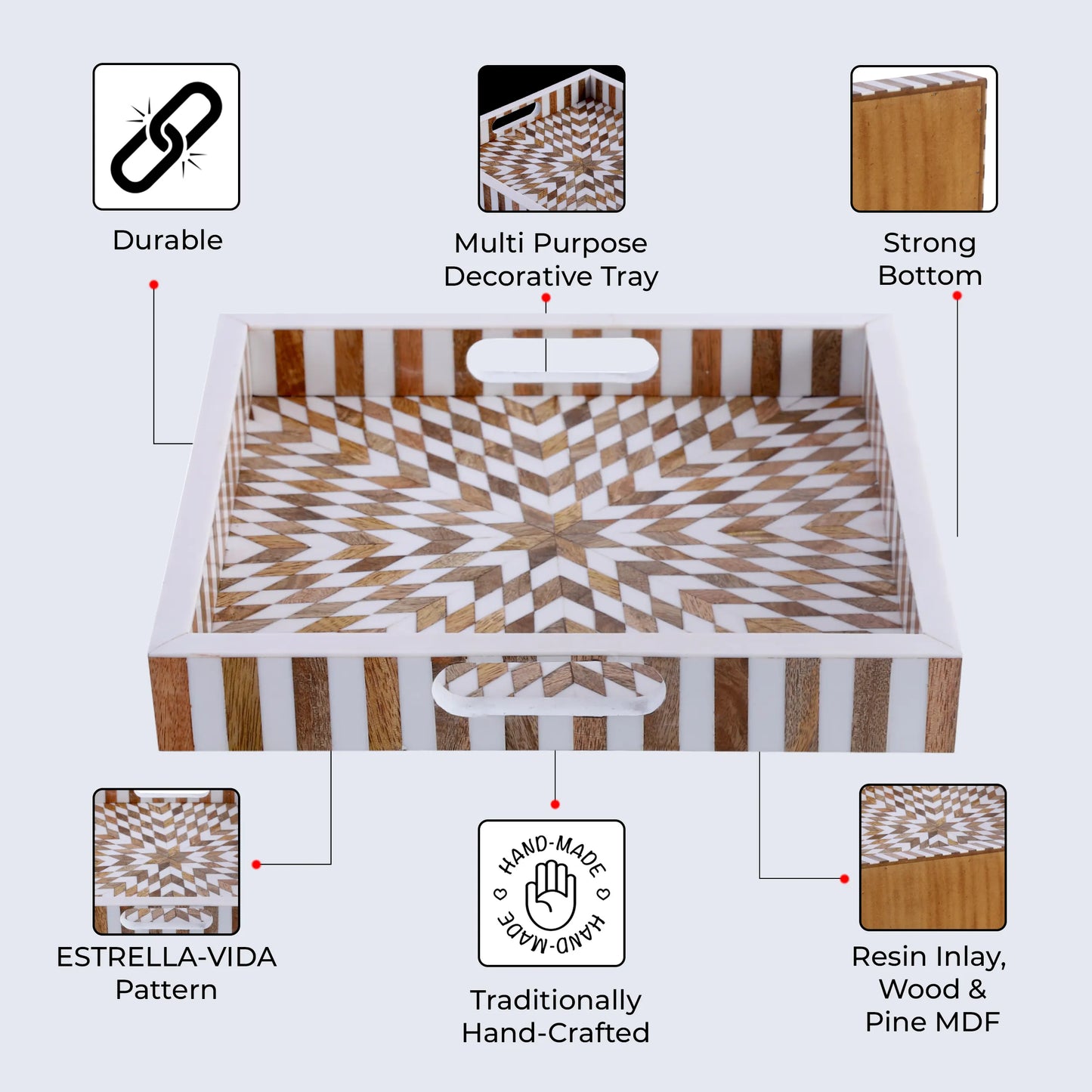 Decorative Trays Estrella Vida Pattern Resin Inlay Collection in 12x12