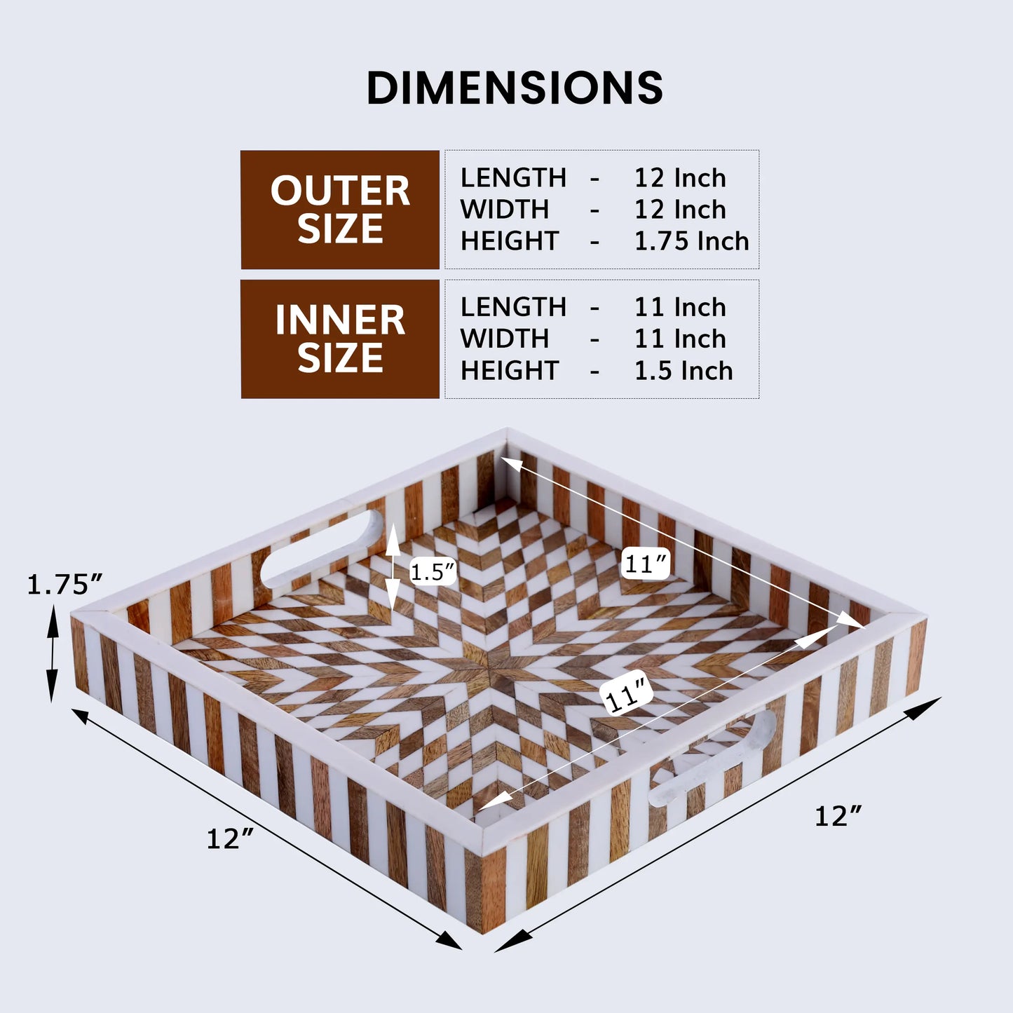 Decorative Trays Estrella Vida Pattern Resin Inlay Collection in 12x12