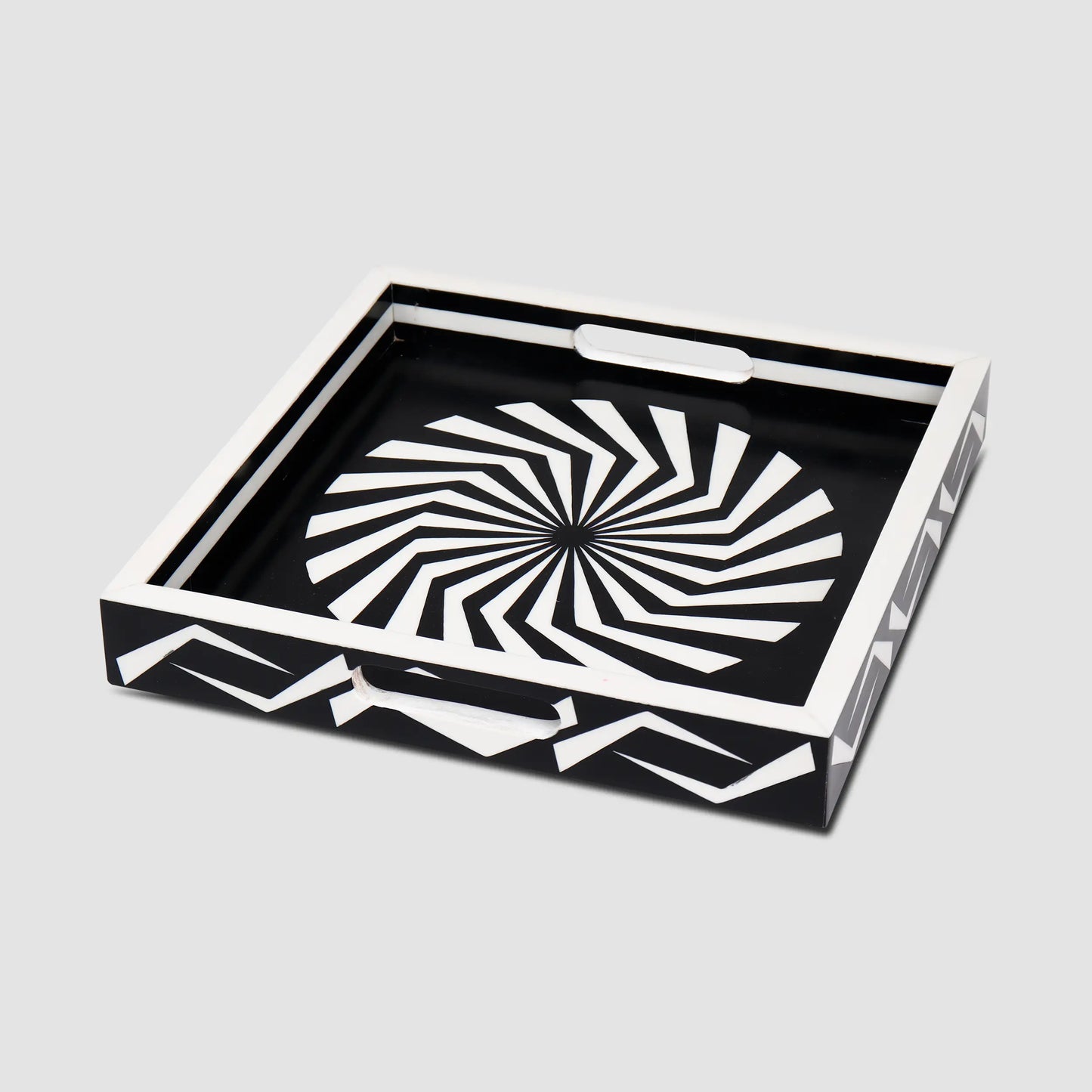 Decorative Trays Illusion Optic Pattern Resin Inlay Collection in 12x12, Black & White