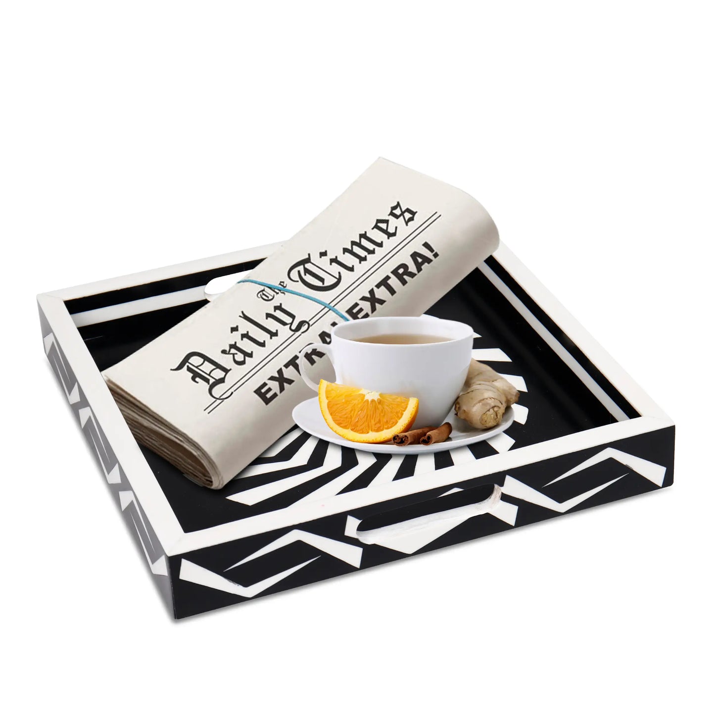 Decorative Trays Illusion Optic Pattern Resin Inlay Collection in 12x12, Black & White