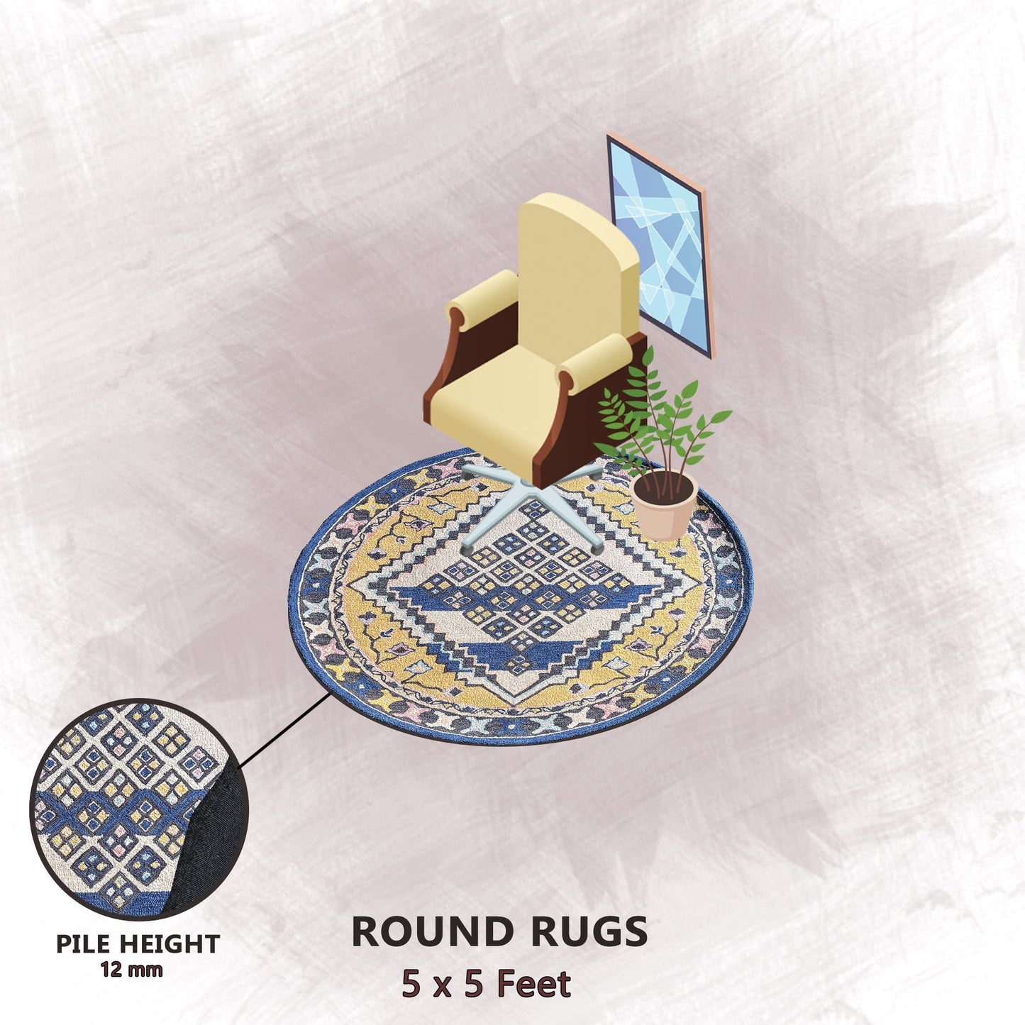 Premium Hand-Tufted Rug Made of 100% Wool - Tatar Folk - 5x5 Feet