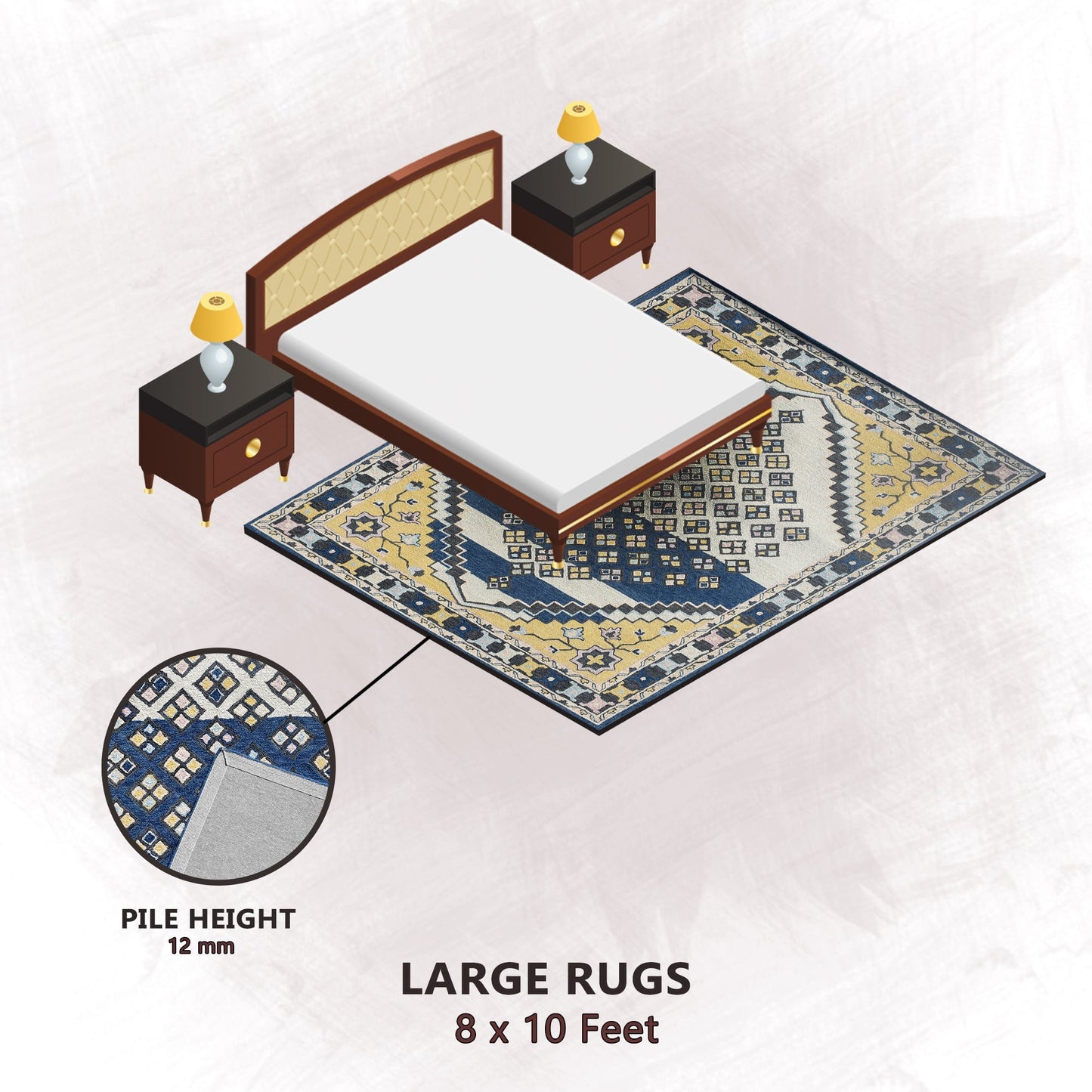 Premium Hand-Tufted Rug Made of 100% Wool - Tatar Folk - 8x10 Feet