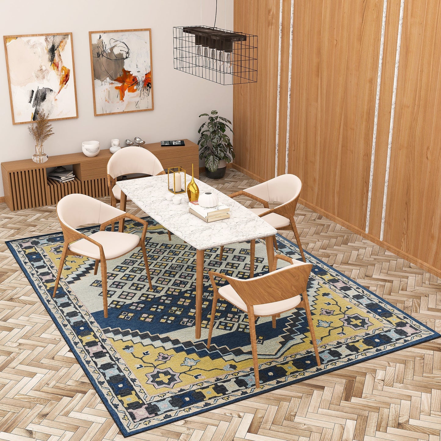 Premium Hand-Tufted Rug Made of 100% Wool - Tatar Folk - 8x10 Feet