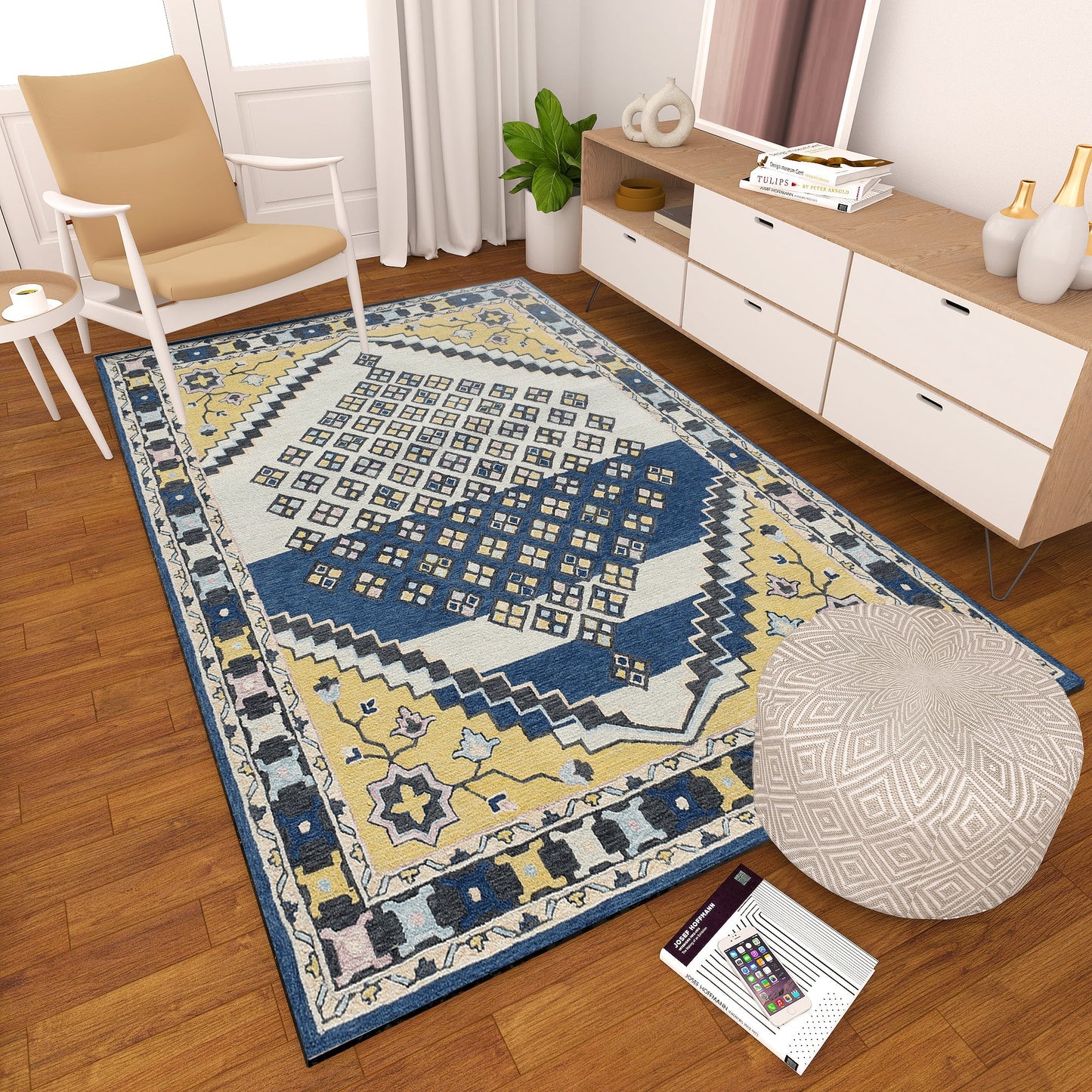 Premium Hand-Tufted Rug Made of 100% Wool - Tatar Folk - 6x9 Feet