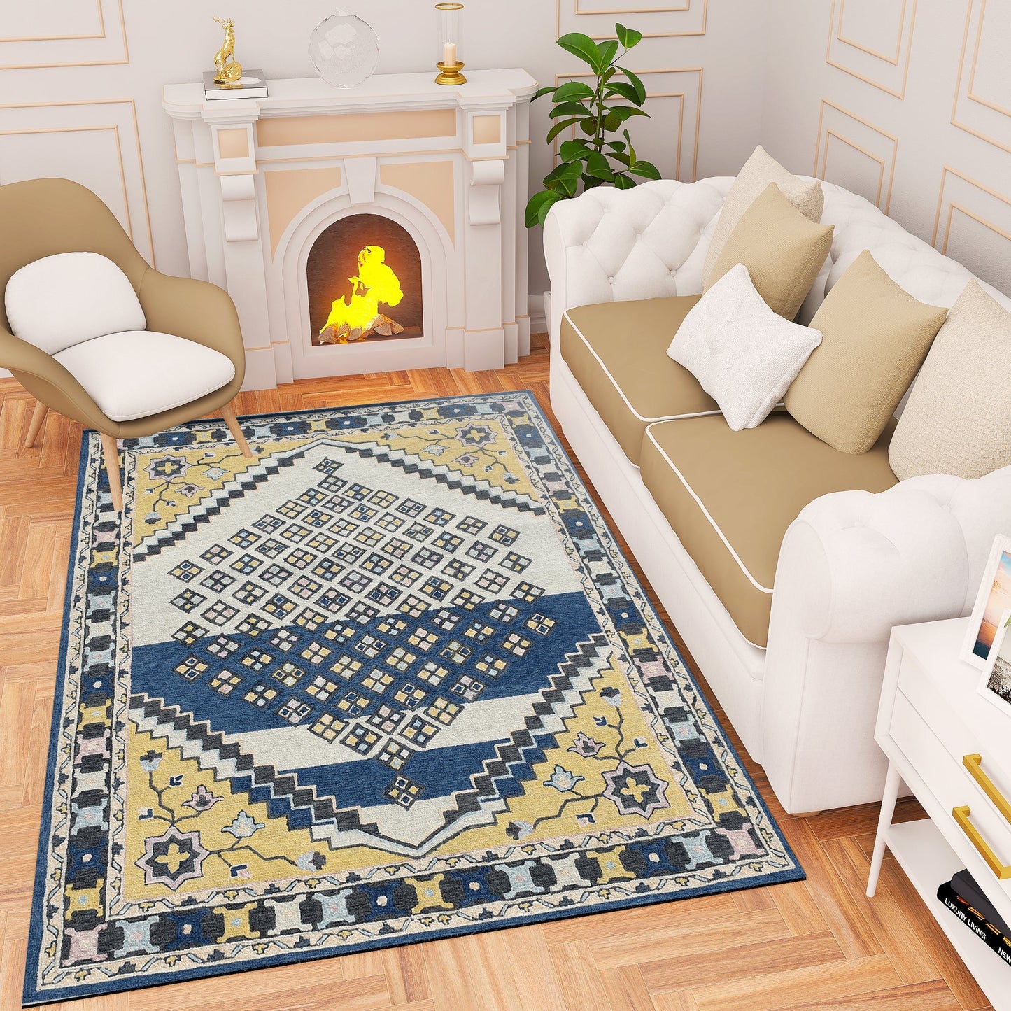 Premium Hand-Tufted Rug Made of 100% Wool - Tatar Folk - 6x9 Feet
