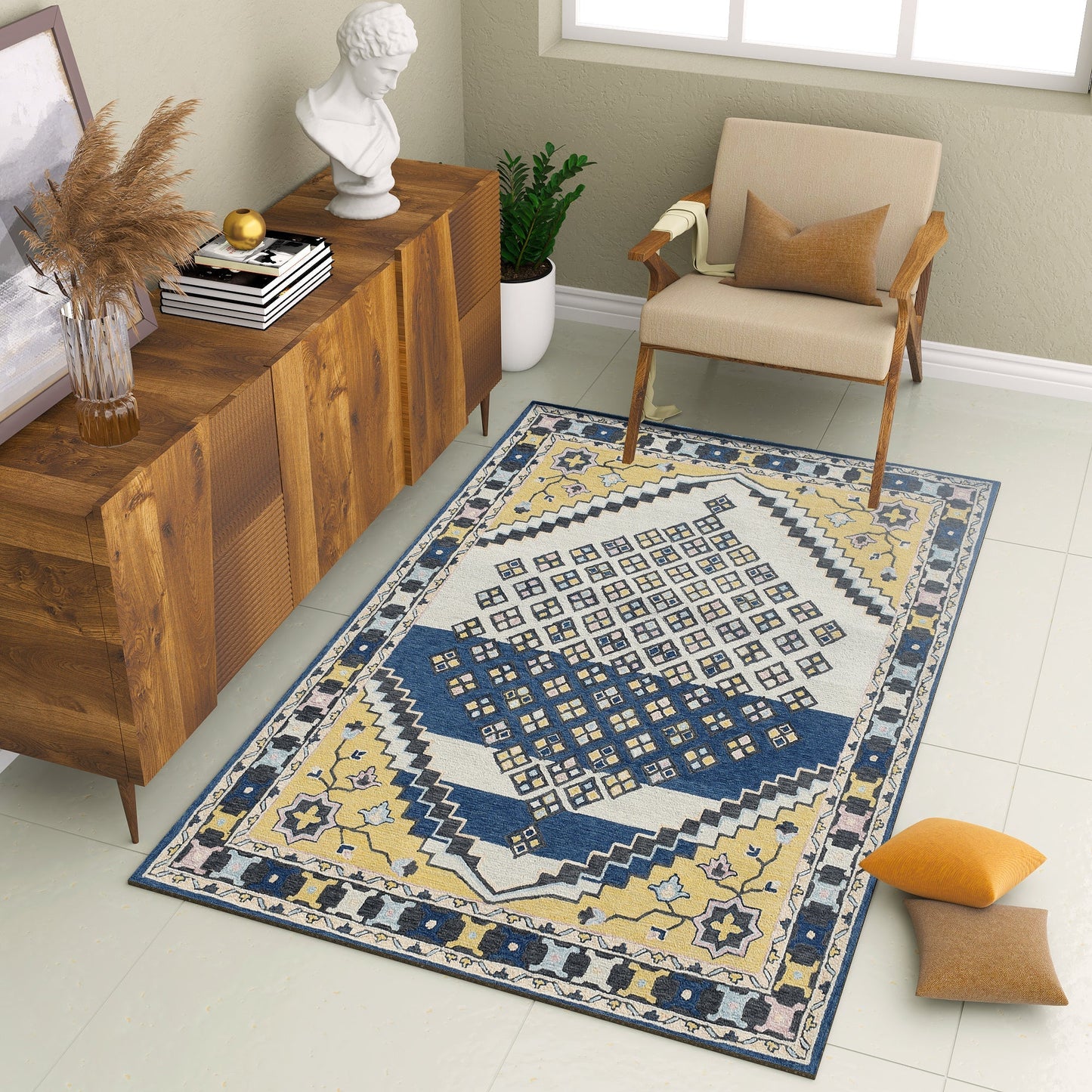 Premium Hand-Tufted Rug Made of 100% Wool - Tatar Folk - 6x9 Feet