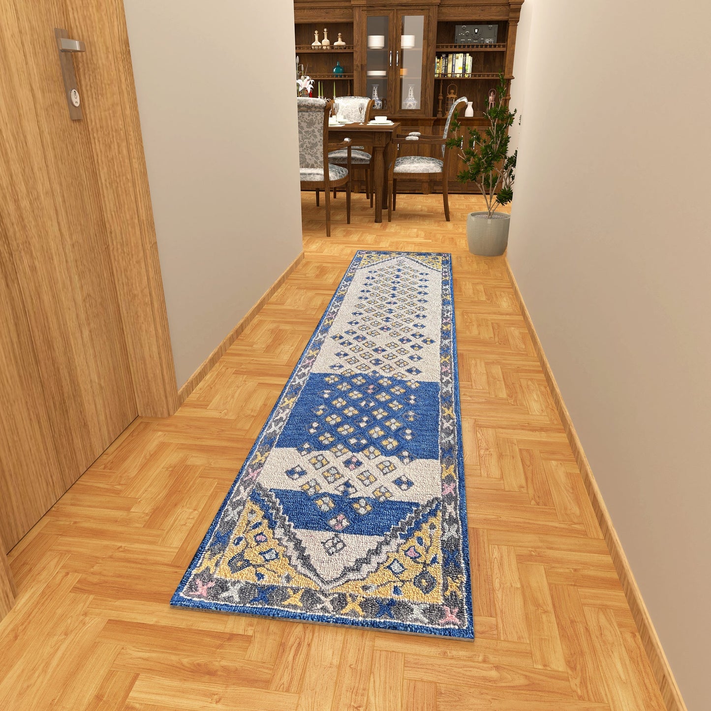 Premium Hand-Tufted Rug Made of 100% Wool - Tatar Folk - 2x8 Feet