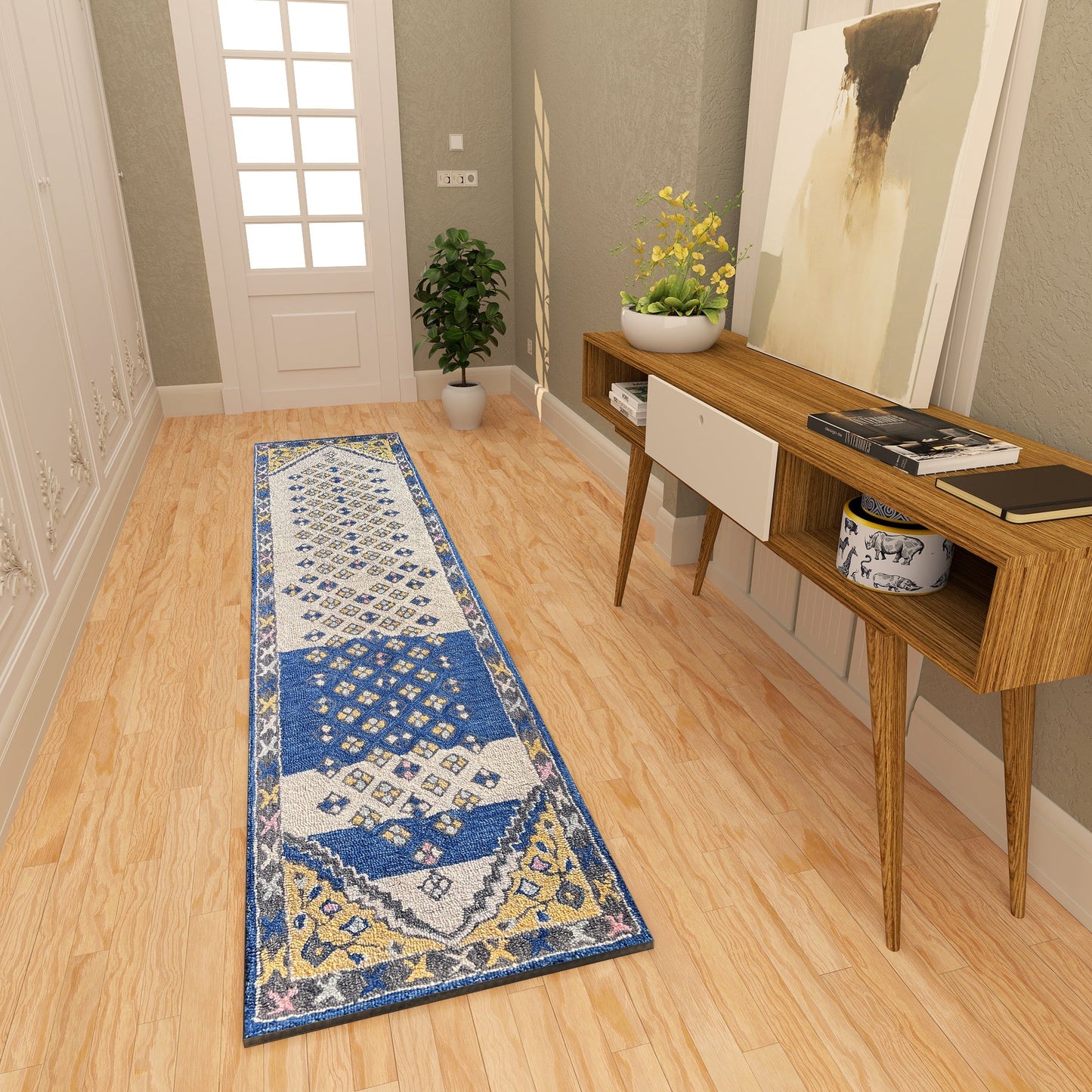 Premium Hand-Tufted Rug Made of 100% Wool - Tatar Folk - 2x8 Feet