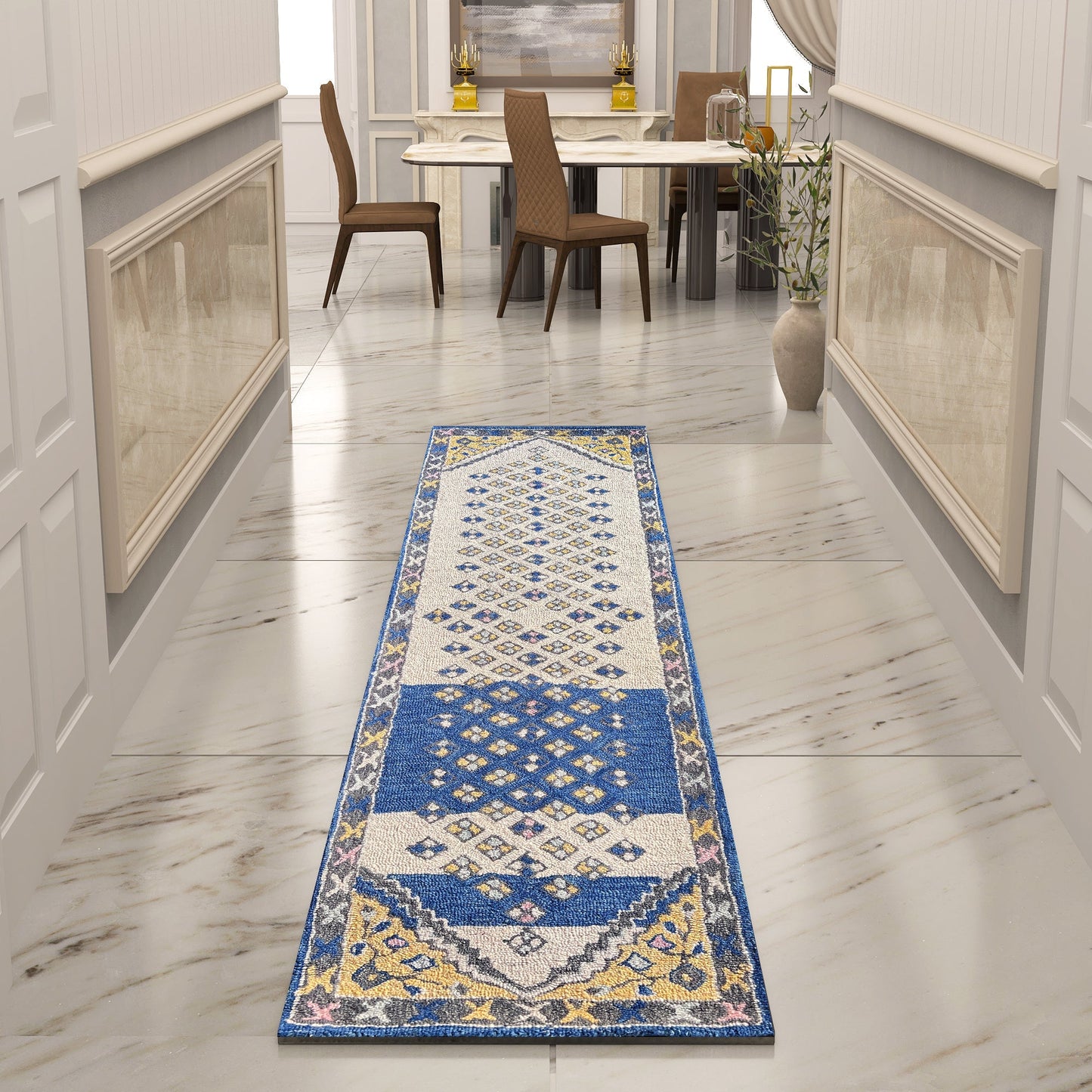Premium Hand-Tufted Rug Made of 100% Wool - Tatar Folk - 2x8 Feet