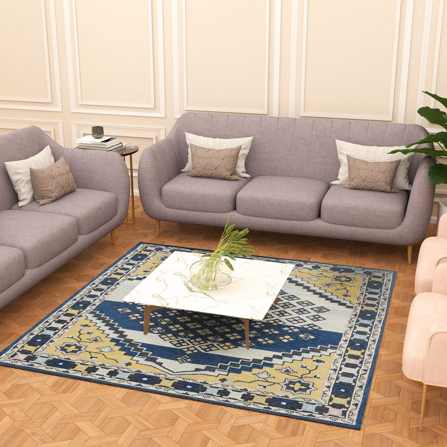 Premium Hand-Tufted Rug Made of 100% Wool - Tatar Folk - 6x6 Feet