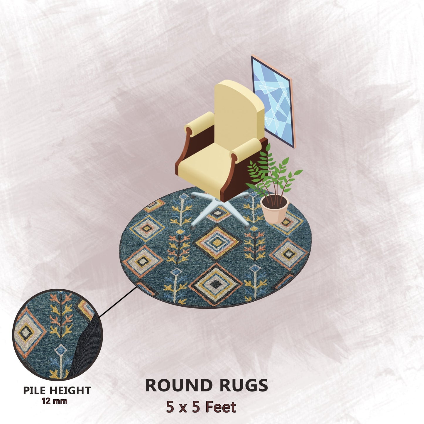 Premium Hand-Tufted Rug Made of 100% Wool - Tundra - 5x5 Feet