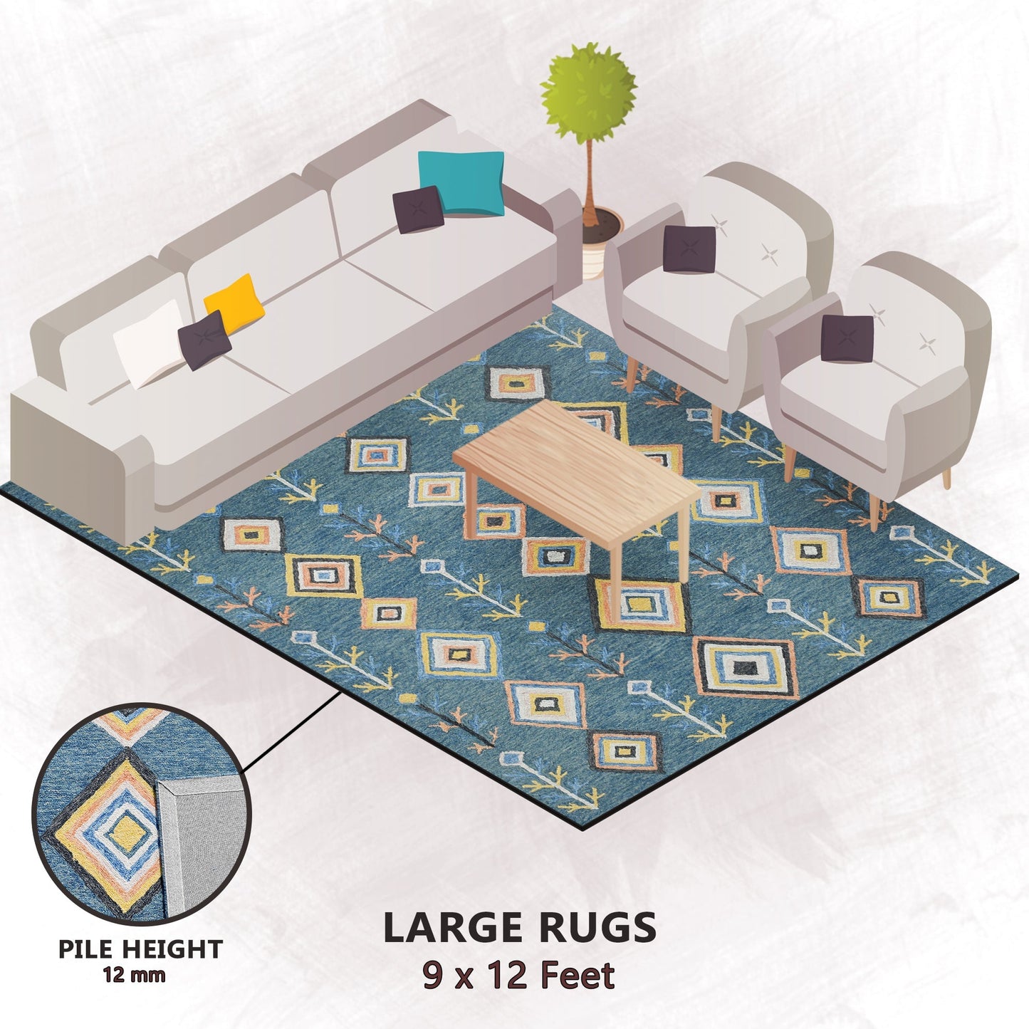 Premium Hand-Tufted Rug Made of 100% Wool - Tundra - 9x12 Feet