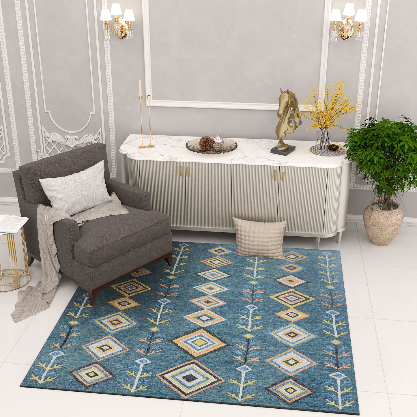 Premium Hand-Tufted Rug Made of 100% Wool - Tundra - 6x6 Feet