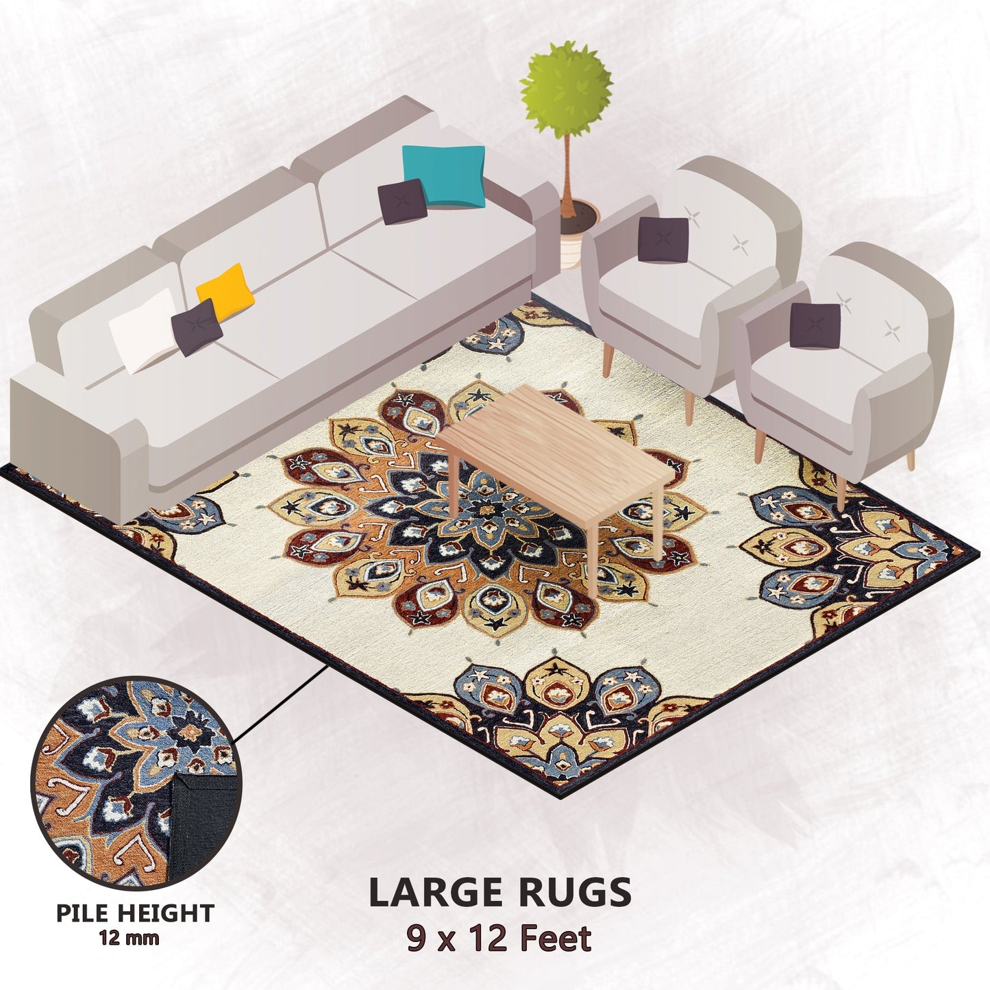 Premium Hand-Tufted Rug Made of 100% Wool - Vivid Plume - 9x12 Feet