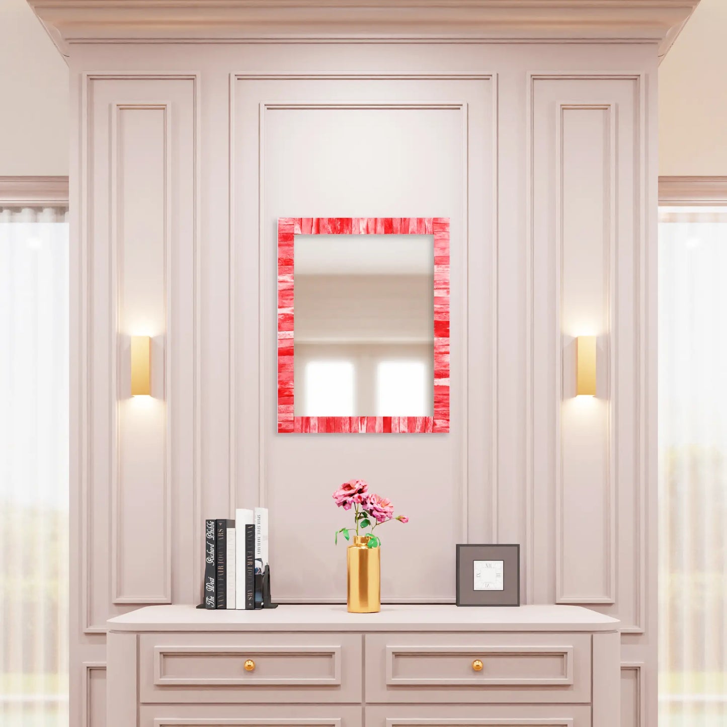 Make to Order Classic Red Mirror Bone Inlay Collection in 5 Sizes