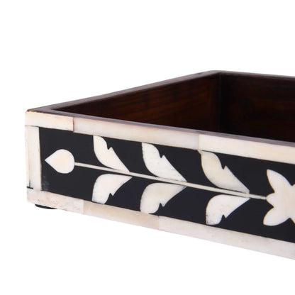Countertop and Vanity Tray - Parlour Whist Pattern Black & White 10x6 Inches