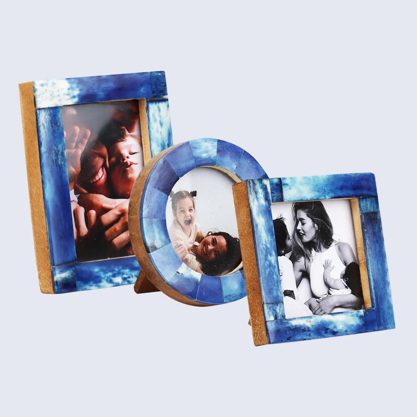 Baby Picture Frames Bone Inlay Collection in Blue, Set of 3