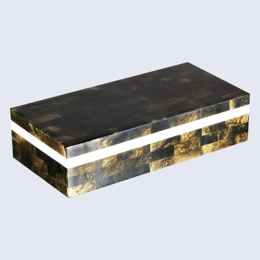 Decorative Boxes Quatrefoil Pattern Bone & Resin Inlay Collection in 10x4x2.5 Inch, Black & White