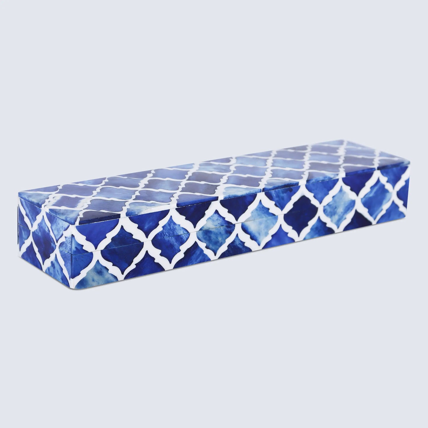 Decorative Boxes Moroccan Pattern Bone & Resin Inlay Collection in 7 Sizes, Blue & White