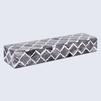 Decorative Boxes Moroccan Pattern Bone & Resin Inlay Collection in 7 Sizes, Grey & White