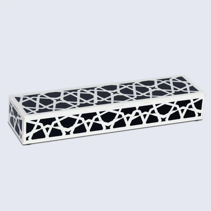 Decorative Boxes Zellij Pattern Resin Inlay Collection in 7 Sizes, Black & White