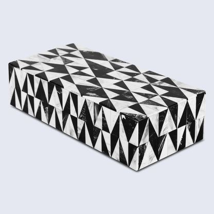 Decorative Boxes Medley Harlequin Pattern Resin Inlay Collection in 7 Sizes, Black & White