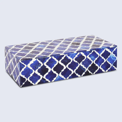 Decorative Boxes Moroccan Pattern Bone & Resin Inlay Collection in 7 Sizes, Blue & White