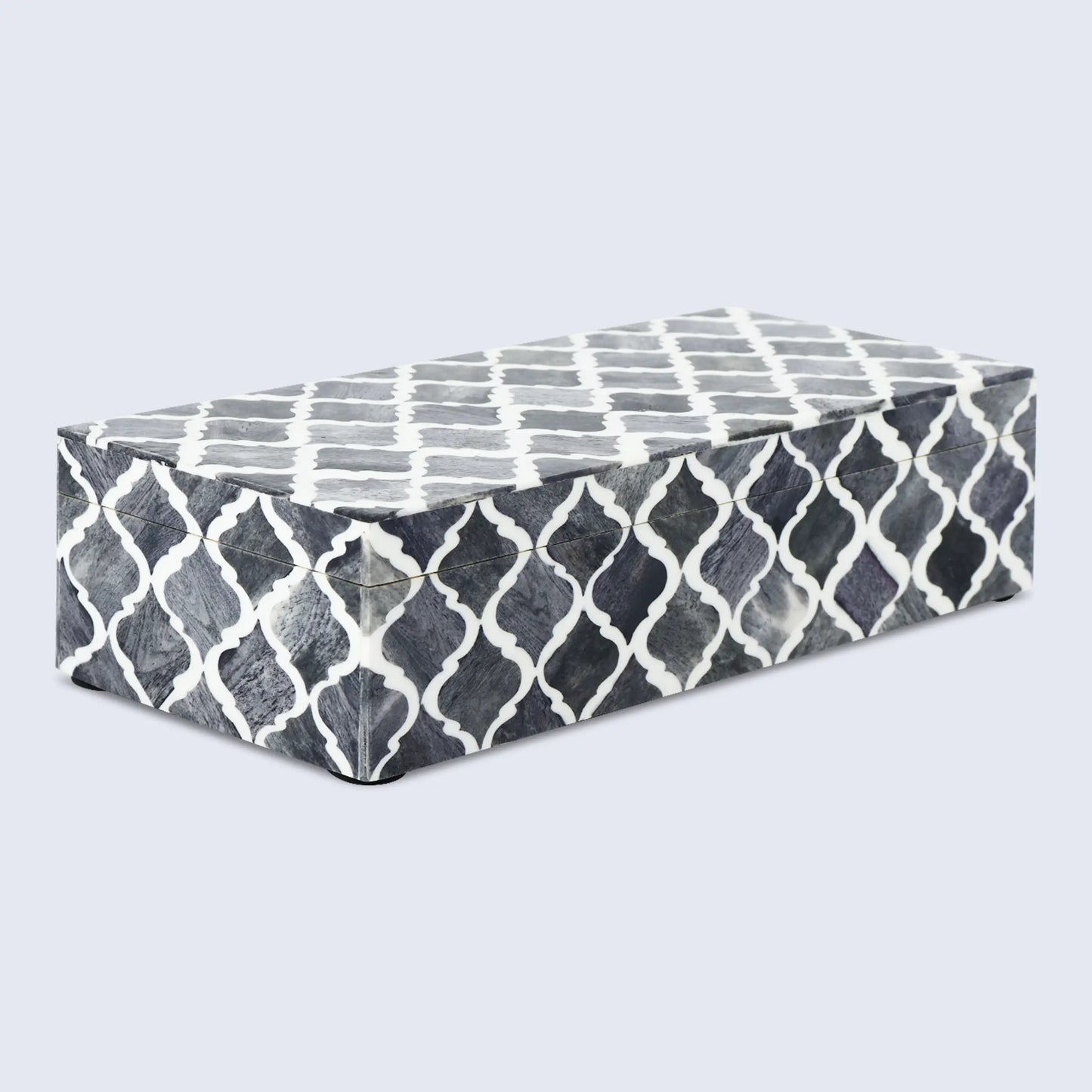 Decorative Boxes Moroccan Pattern Bone & Resin Inlay Collection in 7 Sizes, Grey & White