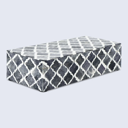 Decorative Boxes Moroccan Pattern Bone & Resin Inlay Collection in 7 Sizes, Grey & White