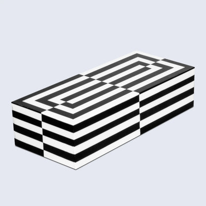Decorative Boxes Puzzle Slide Pattern Resin Inlay Collection in 7 Sizes, Black & White