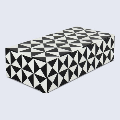 Decorative Boxes Triangle Pattern Resin Inlay Collection in 7 Sizes, Black & White