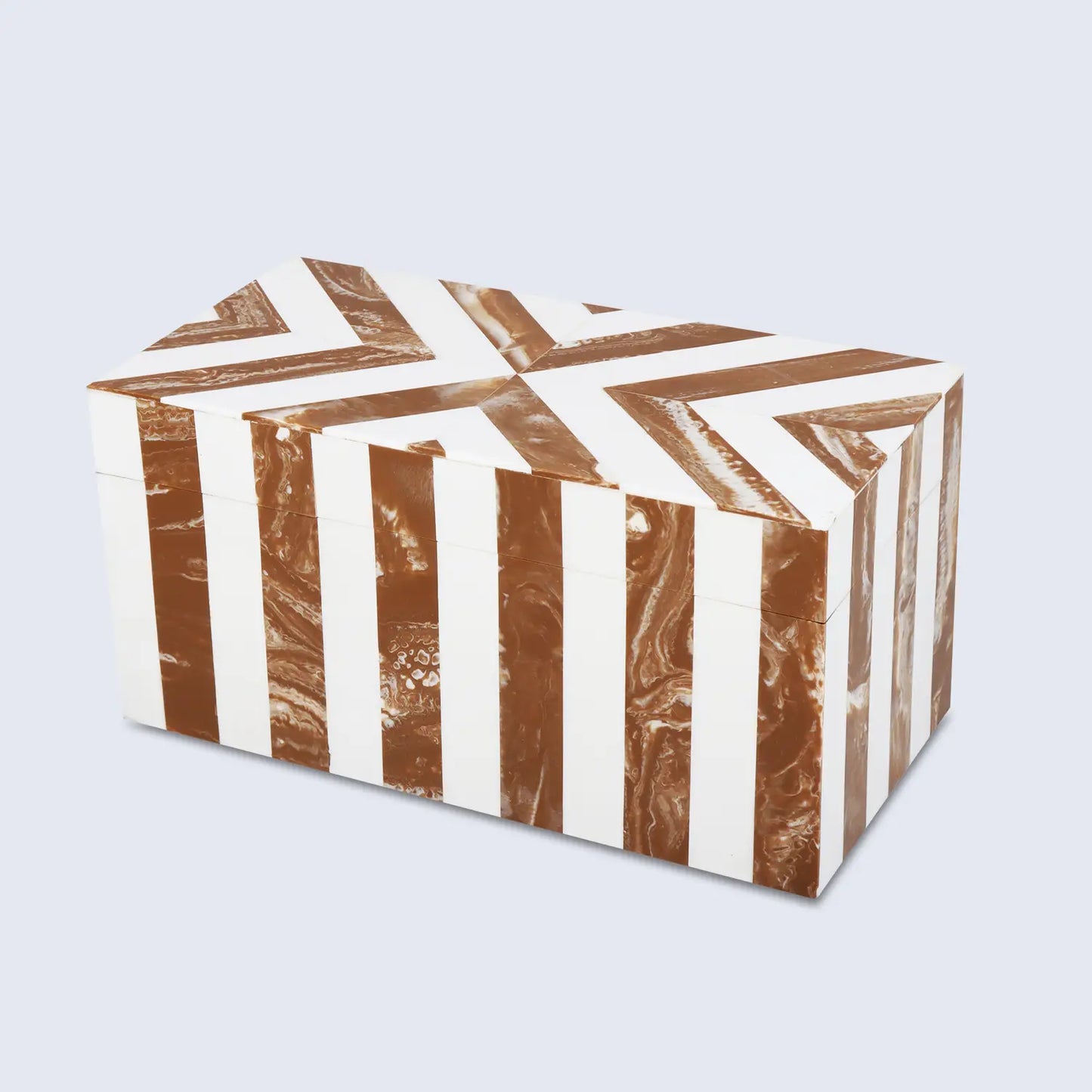 Decorative Boxes Chevron Pattern Bone Inlay Collection in 6 Sizes, Brown & White