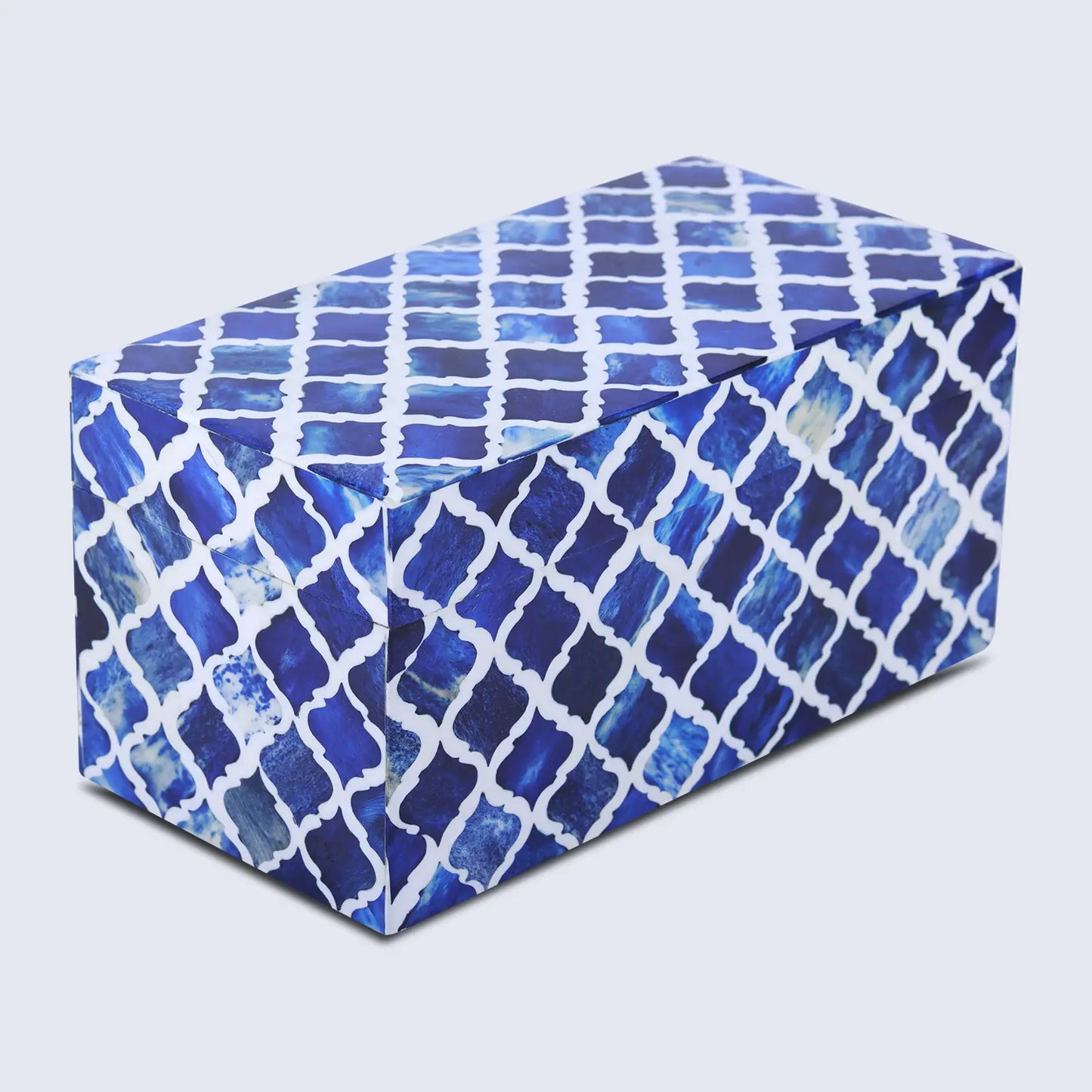 Decorative Boxes Moroccan Pattern Bone & Resin Inlay Collection in 7 Sizes, Blue & White