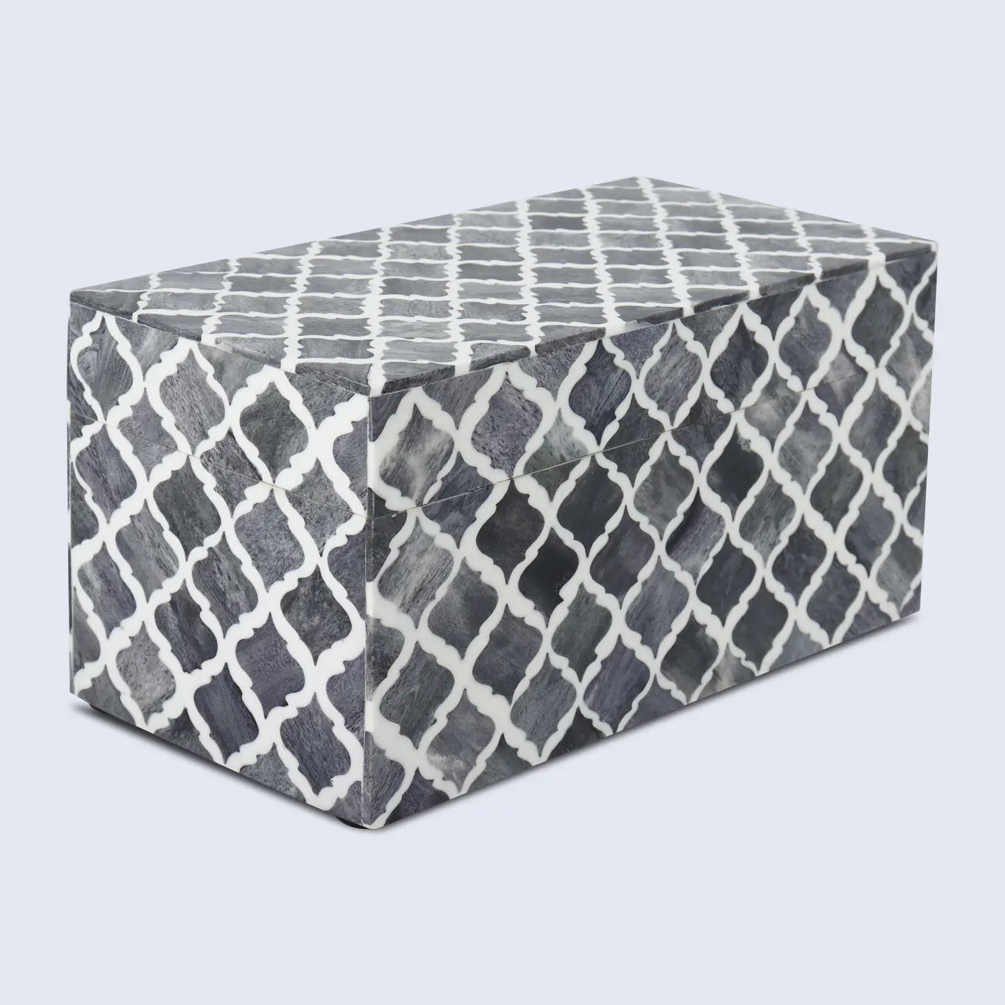 Decorative Boxes Moroccan Pattern Bone & Resin Inlay Collection in 7 Sizes, Grey & White