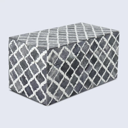 Decorative Boxes Moroccan Pattern Bone & Resin Inlay Collection in 7 Sizes, Grey & White