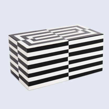 Decorative Boxes Puzzle Slide Pattern Resin Inlay Collection in 7 Sizes, Black & White