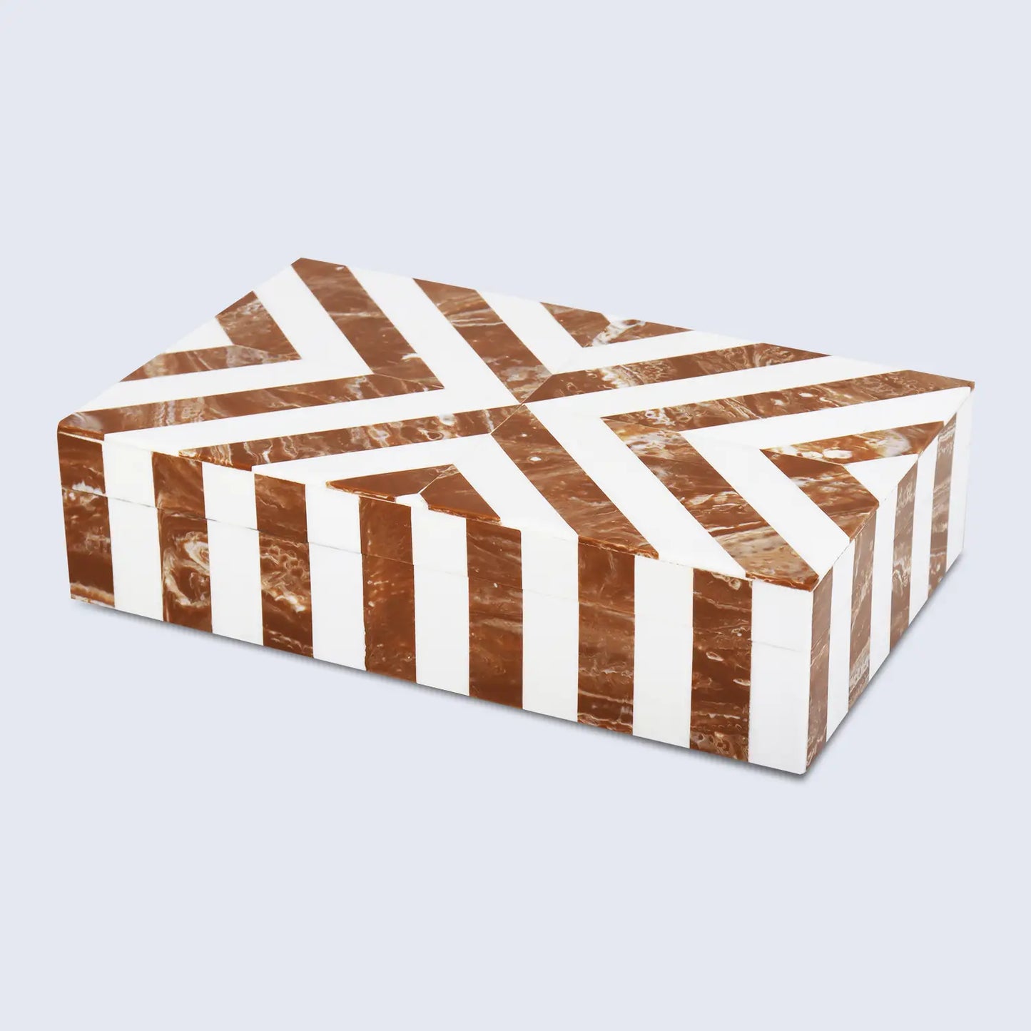 Decorative Boxes Chevron Pattern Bone Inlay Collection in 6 Sizes, Brown & White