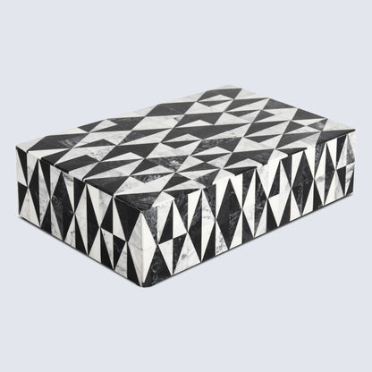 Decorative Boxes Medley Harlequin Pattern Resin Inlay Collection in 7 Sizes, Black & White