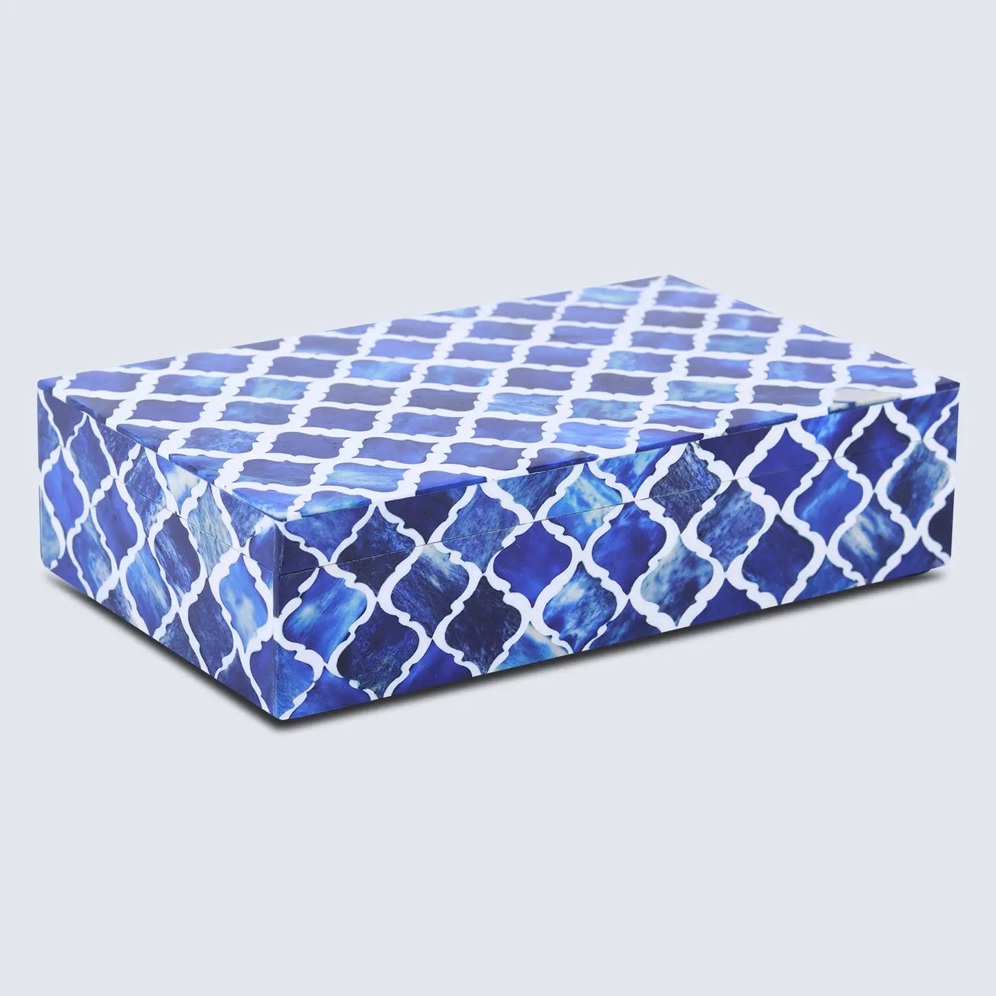 Decorative Boxes Moroccan Pattern Bone & Resin Inlay Collection in 7 Sizes, Blue & White