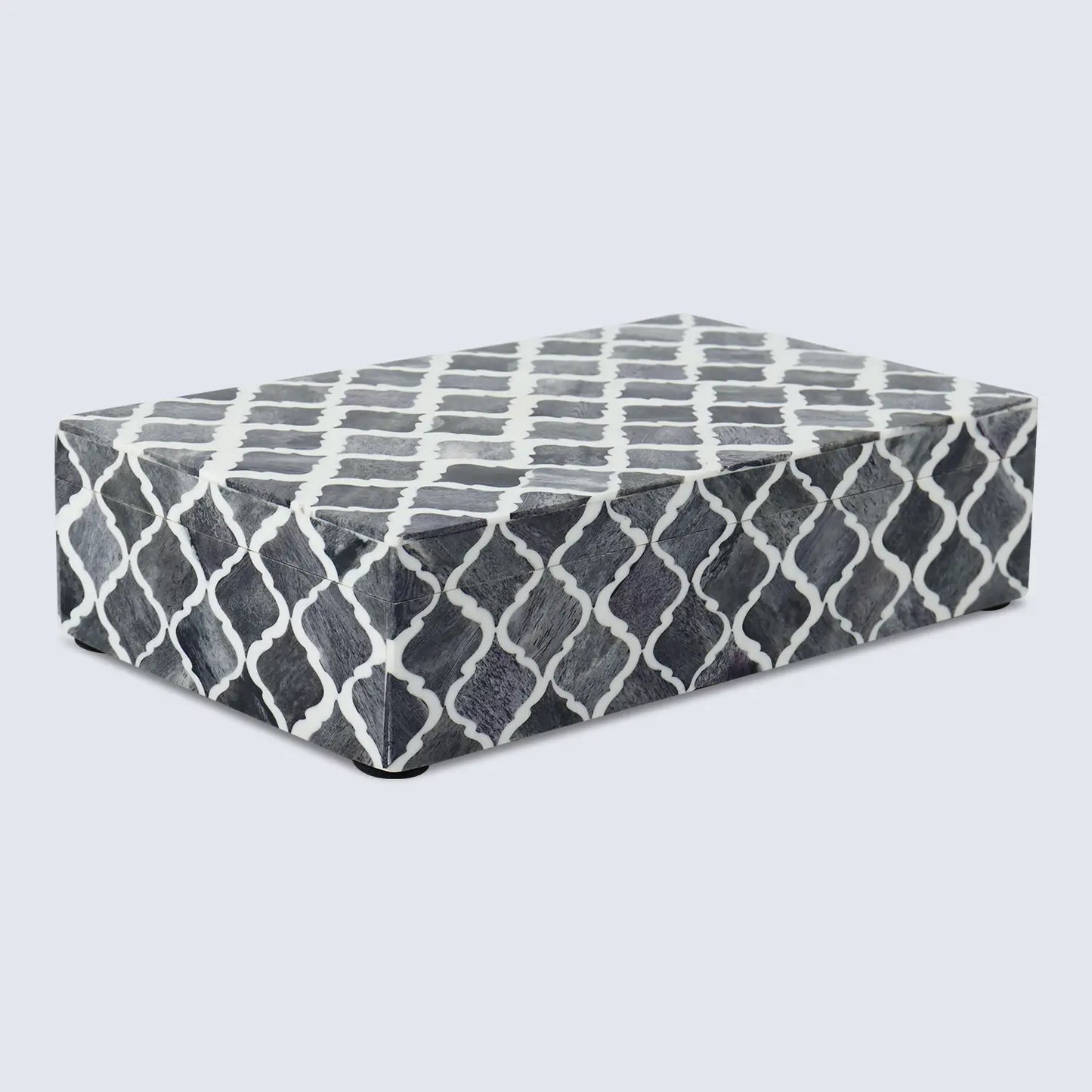 Decorative Boxes Moroccan Pattern Bone & Resin Inlay Collection in 7 Sizes, Grey & White