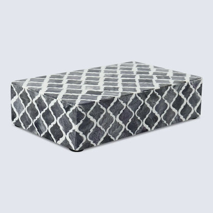 Decorative Boxes Moroccan Pattern Bone & Resin Inlay Collection in 7 Sizes, Grey & White
