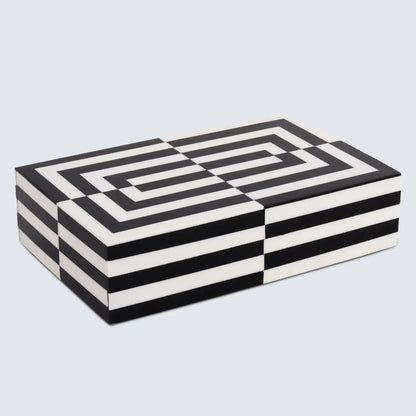 Decorative Boxes Puzzle Slide Pattern Resin Inlay Collection in 7 Sizes, Black & White