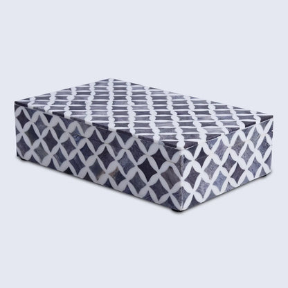 Decorative Boxes Star Pattern Bone & Resin Inlay Collection in 7 Sizes, Slate & White