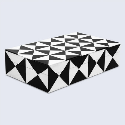Decorative Boxes Triangle Pattern Resin Inlay Collection in 7 Sizes, Black & White